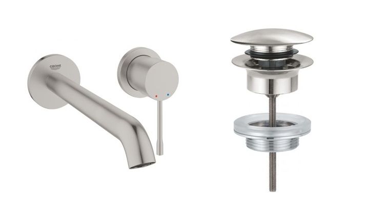 Zestaw Grohe Essence New bateria umywalkowa podtynkowa z korkiem stal nierdzewna (19967DC1, 65807DC0)