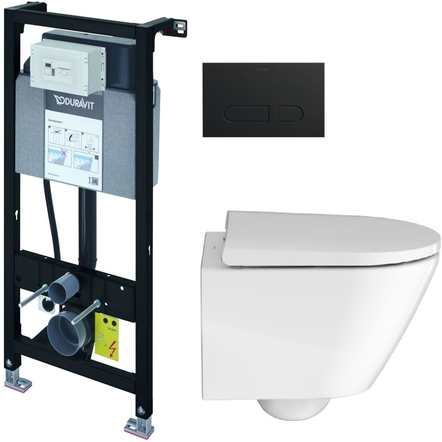Zestaw Duravit DuraSystem stelaż podtynkowy z przyciskiem spłukującym czarny mat i miską WC Rimless D-Neo Compact z deską ... - Wysyłka w 24h