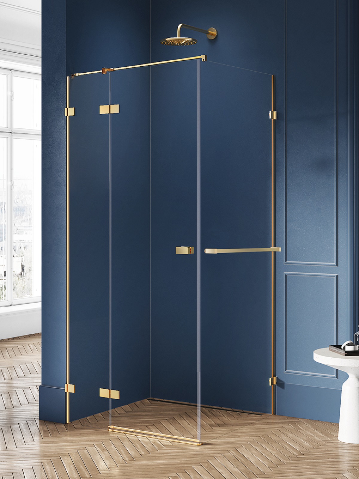 New Trendy Avexa Gold Brushed kabina prysznicowa 80x80 cm kwadratowa lewa złoty szczotkowany/szkło przezroczyste EXK-3011