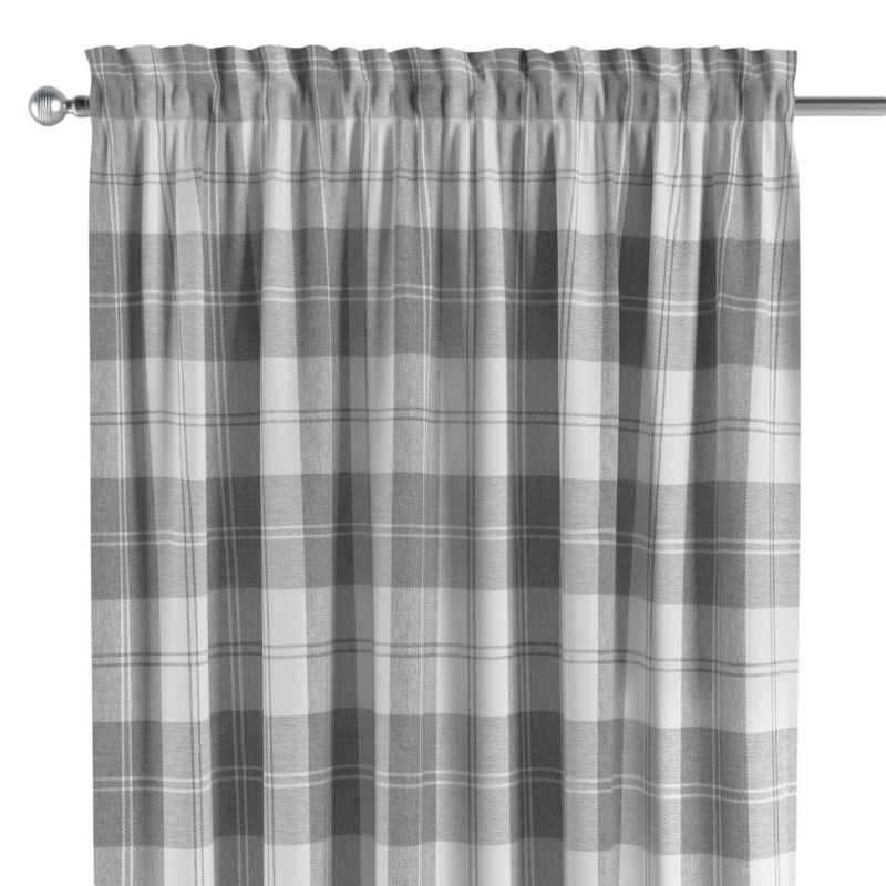 Zasłona na kanale z grzywką 1 szt. 130 x 260 cm Dekoria krata szaro-biała 1 szt.