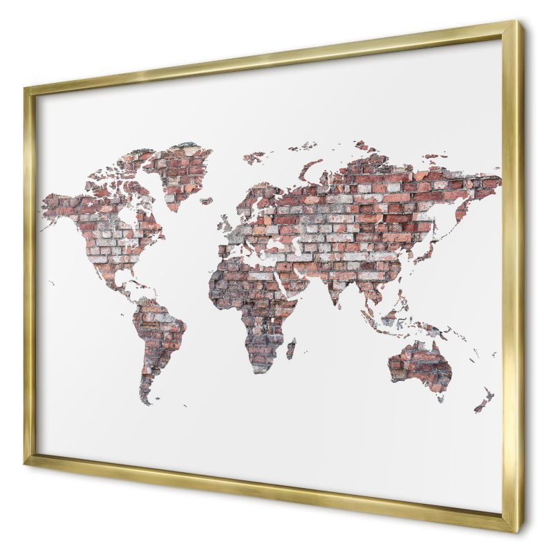 Tablica magnetyczna do salonu Wallfluent 70x50 Ceglany świat w złotej ramie 1szt