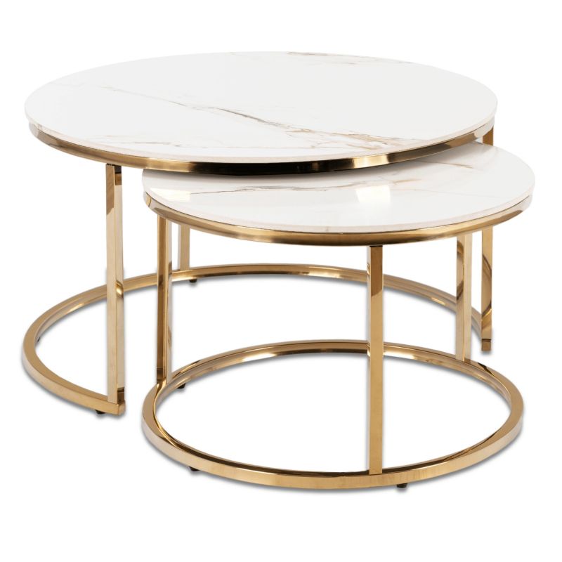 Stolik Kawowy Mebel Elite Zestaw 2w1 Ława Glamour Marmur Biały Złoty MILANO 1kpl