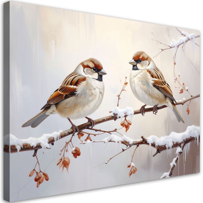 Obraz do salonu sypialni biura Feeby Ptaki na gałęzi w zimie 120x80cm 1szt