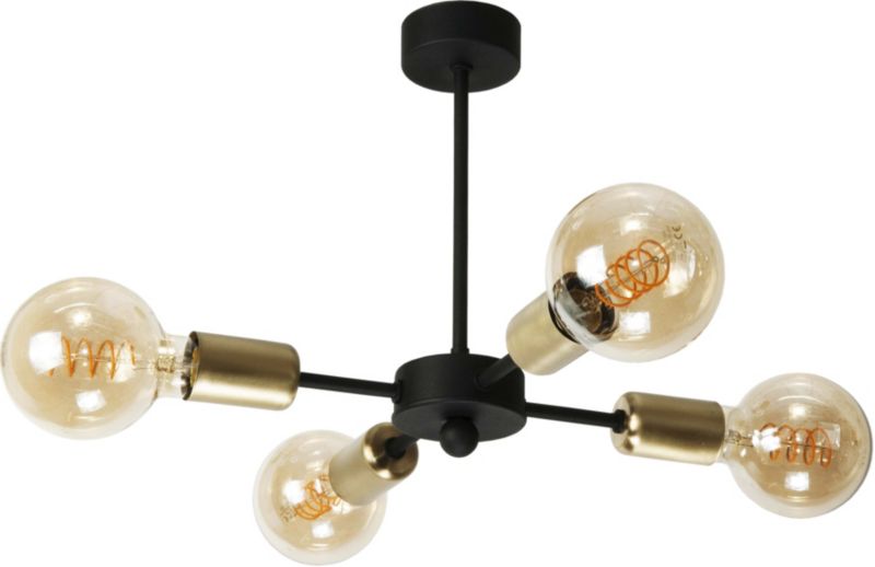Lampa sufitowa EDYLIT 4xE27 czarna złote elementy odkryte żarówki loft industrial ROCKFORD 13-131 1 szt.