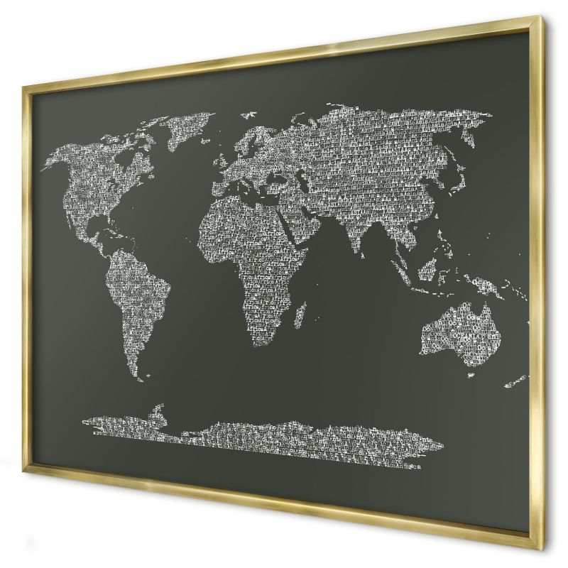 Dekoracyjna tablica magnetyczna Wallfluent 100x70 Mapa tekstowa w złotej ramie 1szt