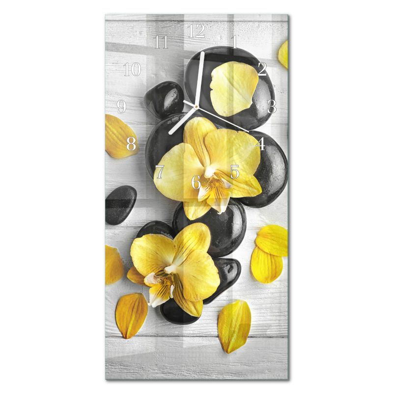 Dekoracyjny Zegar Ścienny Tulup 30x60 cm z Białymi Wskazówkami Kwiaty Kamienie 1 szt.