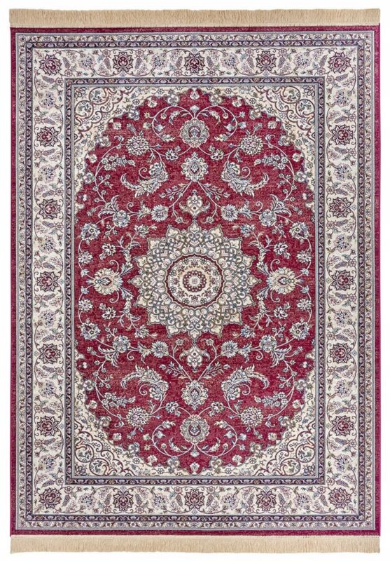 Dywan Hanse Home Eva 195x300cm, klasyczny kremowo czerwony wzór z frędzlami, z wiskozy i bawełny, do salonu, 1szt.