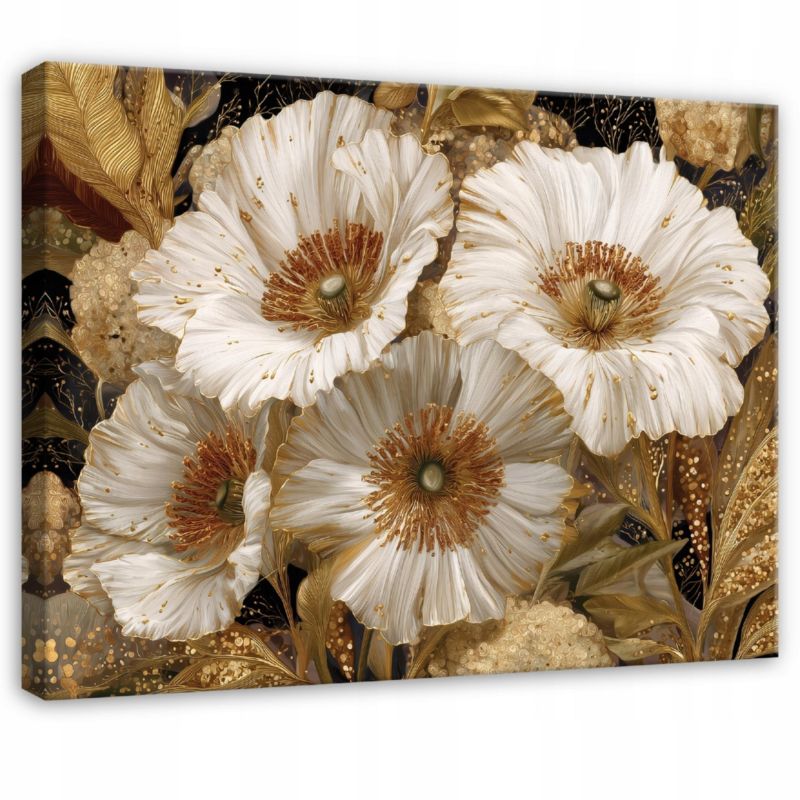 Obraz WALLARENA Do Sypialni Salonu Na Płótnie Kwiaty Abstrakcja Glamour Brązowy 100x70 cm PP16590O1 1 szt.