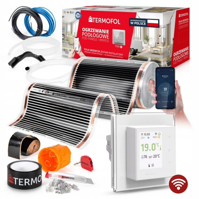 ZESTAW Folia Grzewcza TERMOFOL PODCZERWIEN MOC 60W 50cm pow. 5m² H7 WHITE + WiFi 1kpl