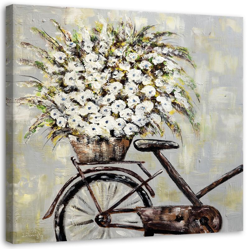 Obraz na płótnie Feeby Bukiet kwiatów i rower 60x60cm 1szt