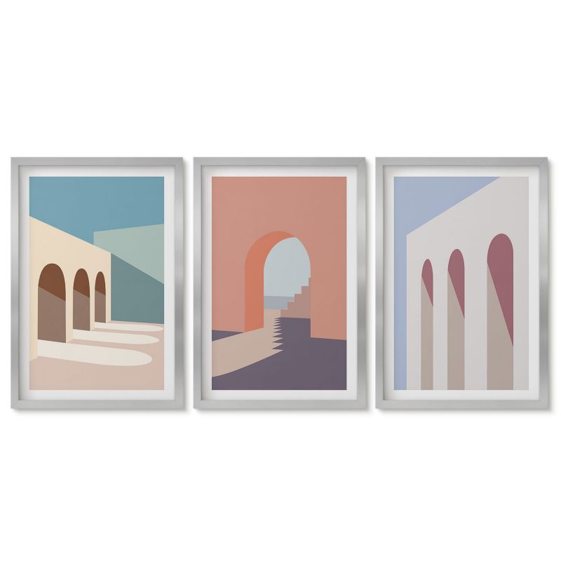 Zestaw 3 obrazów w srebrnych ramach Tulup 40x60 cm Grafiki architektury Obrazy nad biurko zestaw srebrna rama 1 kpl