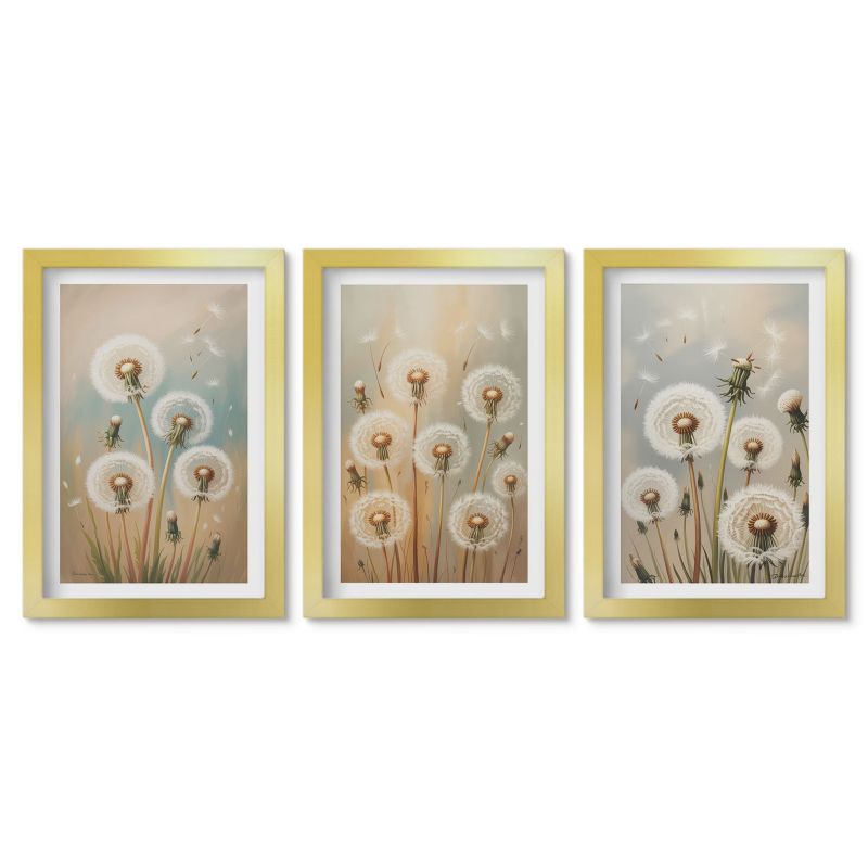 Obrazy w złotej ramie Tulup 20x30 cm Kwiaty dmuchawców pastelowo Tryptyk 1 kpl