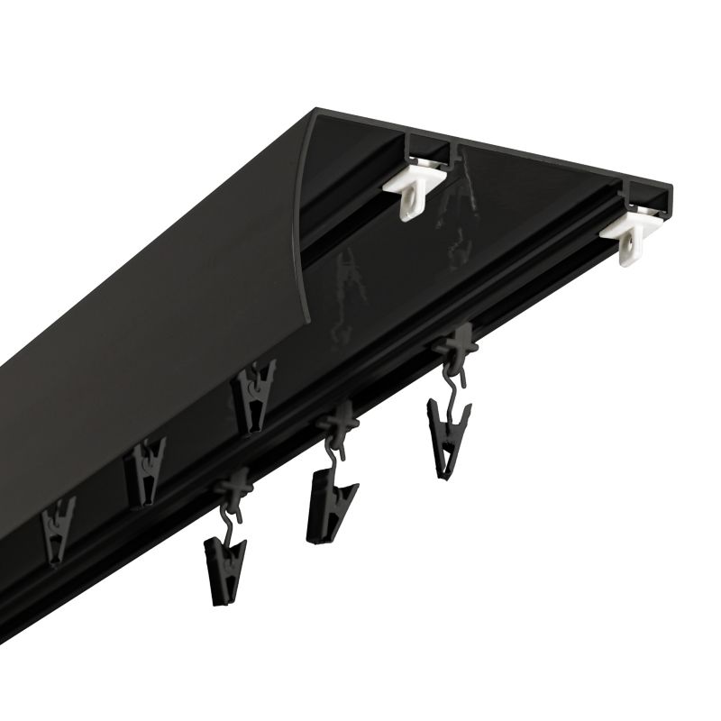 Szyna Sufitowa 2-tor z Osłoną Szeroki Rozstaw KOWALSKI Aluminiowa Czarna 670 cm ślizg z żabką kpl.