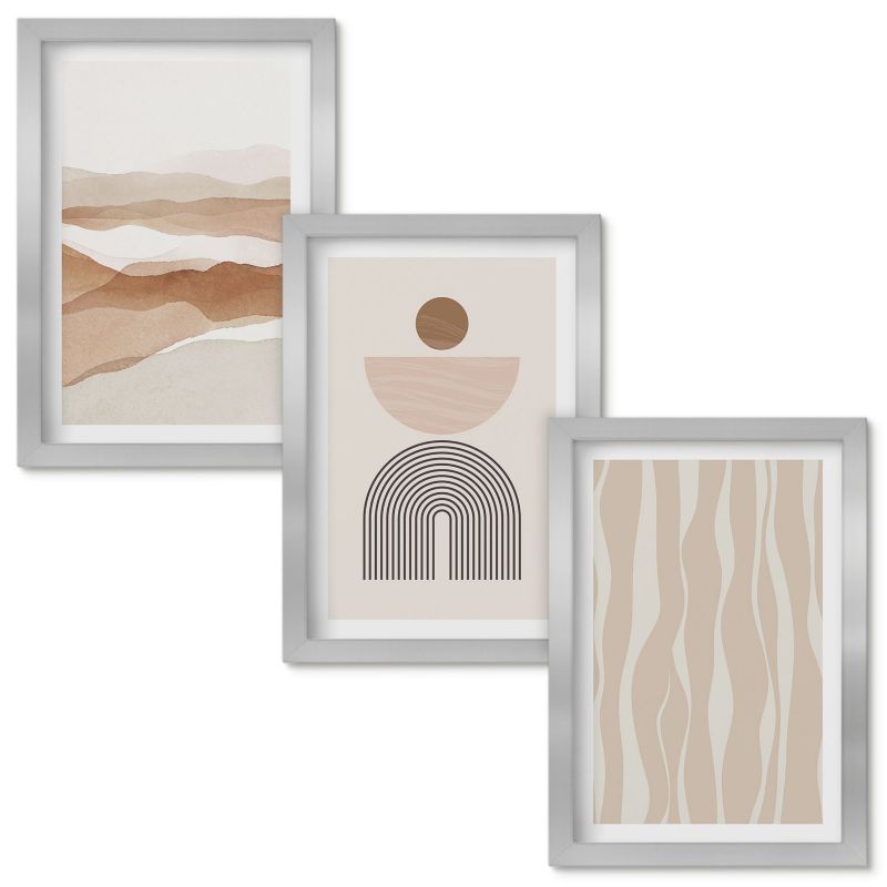 Obrazy Do Sypialni Wallfluent Abstrakcyjny pejzaż natura geometria Srebrna rama 20x30cm 3 szt.