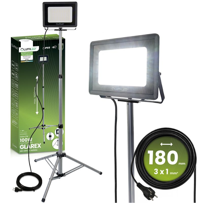 Naświetlacz LED Lumiled Halogen Lampa 1X100W na Statywie GLAREX 4000K 1 szt.