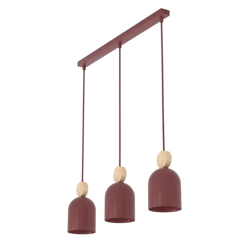 Lampa wisząca listwa owalne klosze z drewnianym detalem Emibig MESI burgundowa 3xGU10x8W IP20 wym:140x66x11cm - 1 szt.