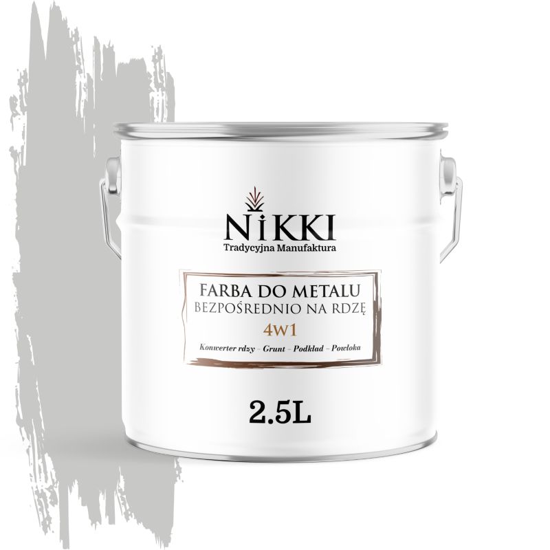Farba do Metalu Antykorozyjna 4w1 NIKKI Szary mleczny RAL7047 Mat 2.5L