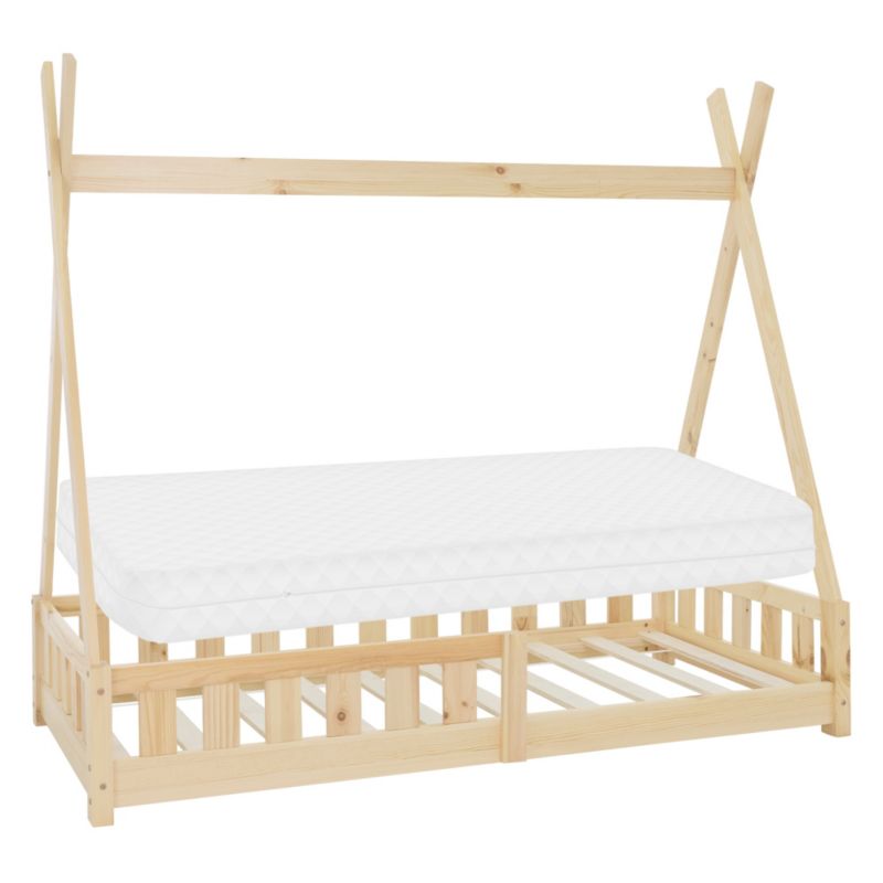Łóżko dziecięce ML Design 80x160 cm naturalne posiada materac stelaż z listew pełne zabezpieczenie przed nagłym upadkiem 1 szt