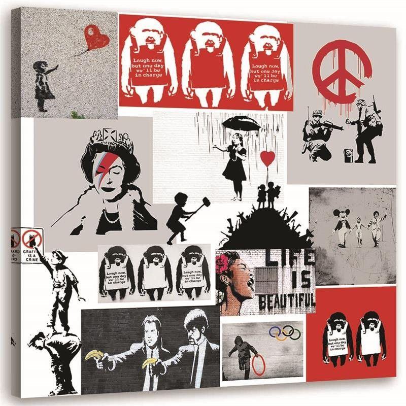 Obraz na płótnie Feeby Mural Banksy artystyczny kolaż 40x40cm 1szt