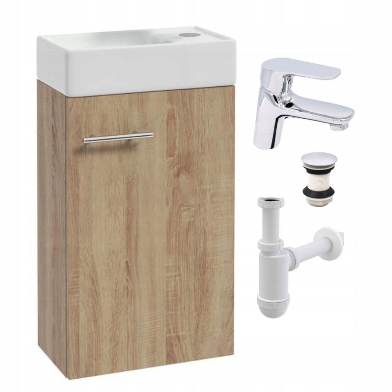 Szafka Łazienkowa Stamar Wisząca z Umywalką 400 mm Dąb Sonoma Bateria Chrom 1 szt