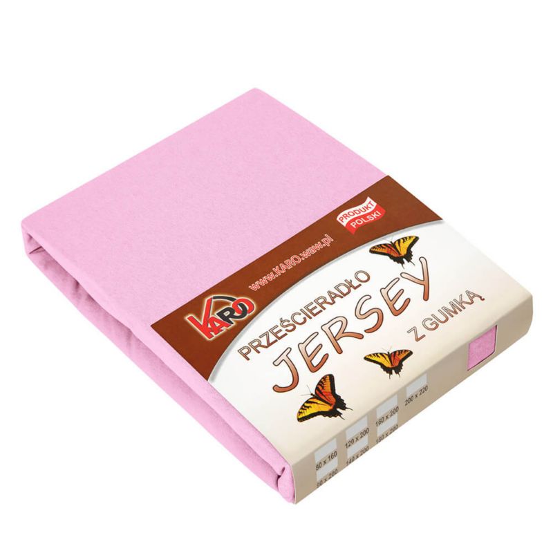 Prześcieradło jersey z gumką 150g/m2 KARO 160x200 jasnoróżowe 1 szt.