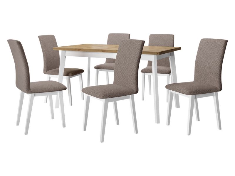 Zestaw DR23 MIRJAN 24 Stół rozkładany Oslo V 80x140/180 + 6 krzeseł Luna 1 dąb artisan + biały + jasnobrązowa tapicerka 1 kpl.