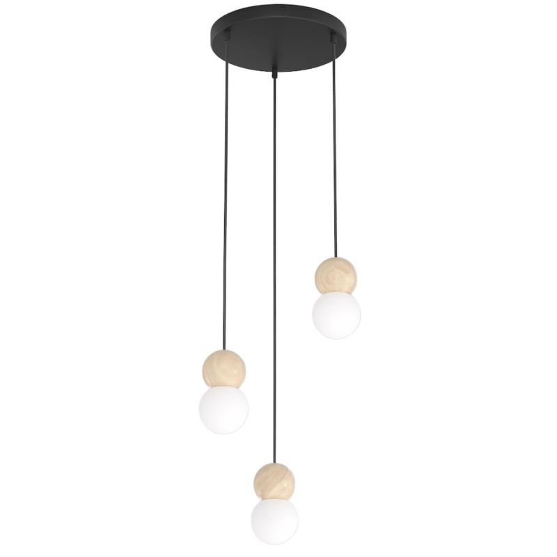 Lampa wisząca drewniane i szklane kulki Emibig LOOP czarno-biała 3xG9x8W IP20 wym:140x23x23cm - 1 szt.