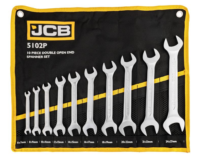 Klucze płasko oczkowe JCB dwustronne zestaw płachta satyna Cr-V 10el 6-27mm 1szt.