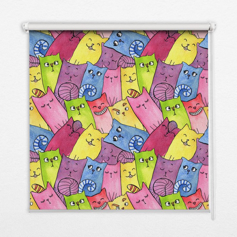 Roleta Wzorzysta Tulup 60x140 cm Kolorowe Koty Montaż do ściany/sufitu 1 szt.