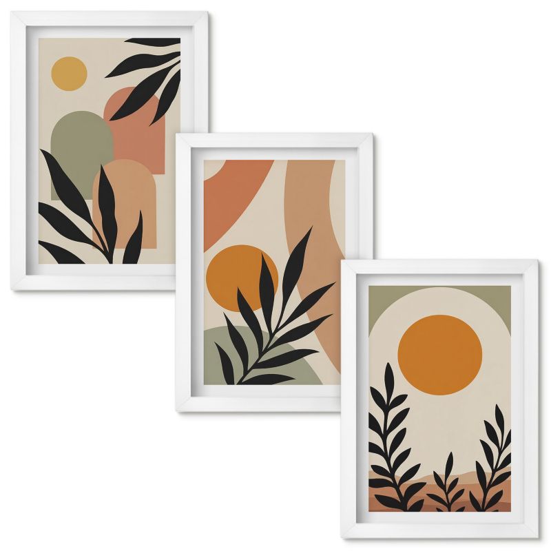 Obrazy do Salonu Wallfluent Abstrakcyjne roślinne kształty Biała rama 20x30cm 3 szt.