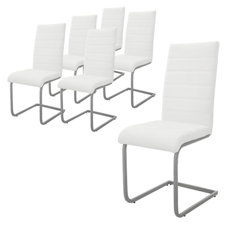 Krzesła do jadalni ML Design wspornikowe biały skóra sztuczna fotele wysokie oparcie ergonomiczne komfortowe kuchni salon 6 szt