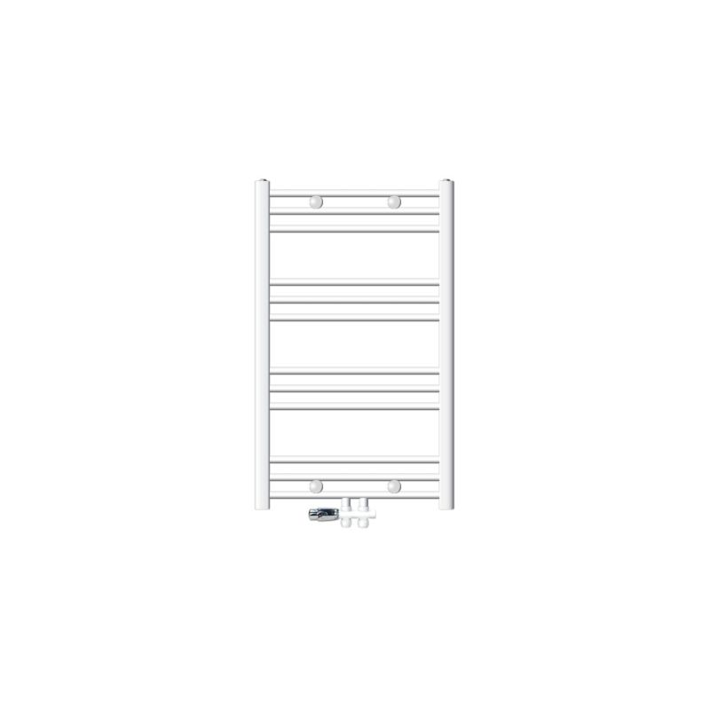 Grzejnik łazienkowy LuxeBath centralny biały 600 x 800 mm prosty termostat zestaw przyłączeniowy podłogowy grzejnik ręcznika 1 szt