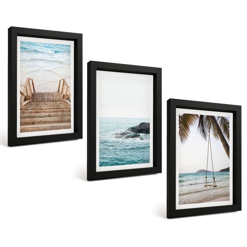 Trzyczęściowy Zestaw Obrazów ArtPrintCave 20x30 cm Czarna rama Schody plaża morze huśtawka 1 kpl.