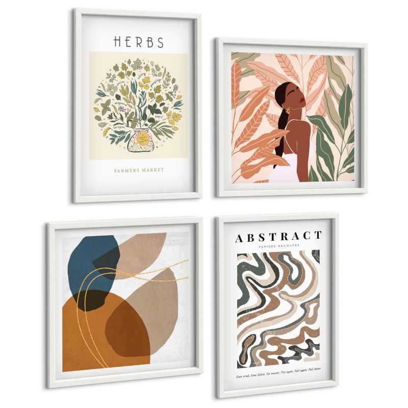 Zestaw Obrazów 4 Częściowy ArtPrintCave (2x50x50+2x40x60cm) Biała rama Estetyka boho pastelowe postery 1 kpl.