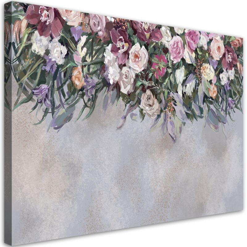 Obraz na płótnie Feeby Porośnięte kwiaty, poziomy, design do gabinetu, wzór 18327, 120x80 cm, 1 szt.