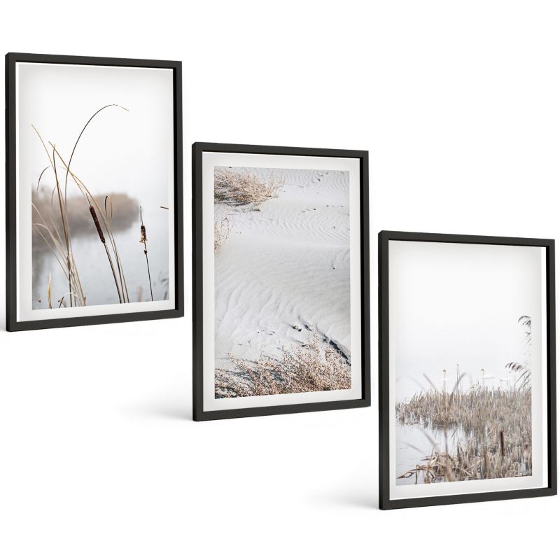 Trzyczęściowy Zestaw Obrazów ArtPrintCave 40x60 cm Czarna rama Roślinność nadwodna latem 1 kpl.