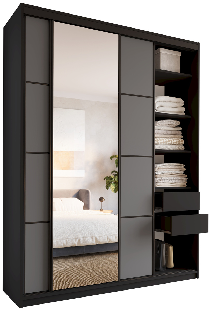 Wysoka grafitowa szafa przesuwna z lustrem 180 cm LOFT MAX