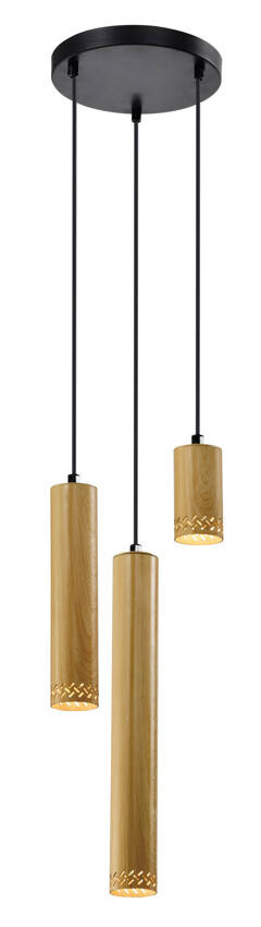 Czarna lampa wisząca talerz do salonu TUBO drewno metal 3xGU10