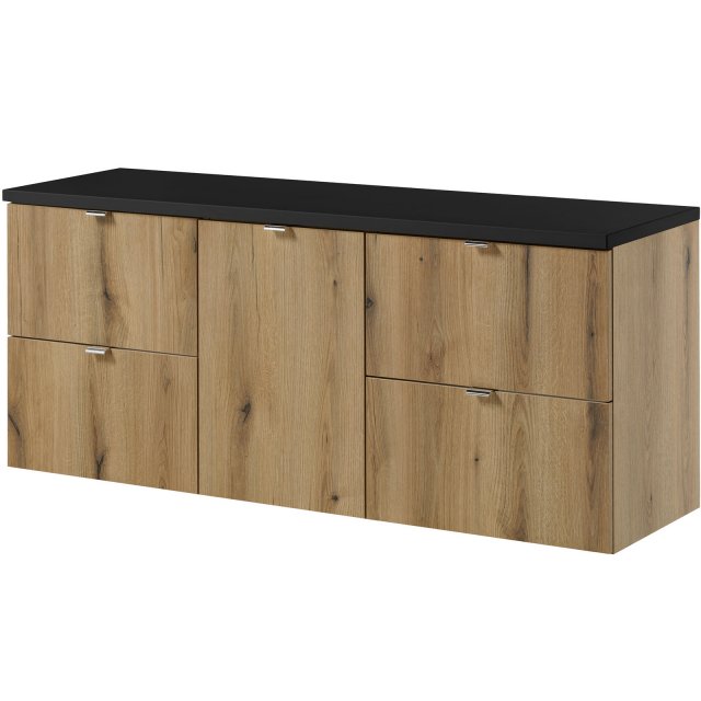 COMAD Zestaw mebli NOVA OAK 3 szafki z blatem BLACK 140 cm