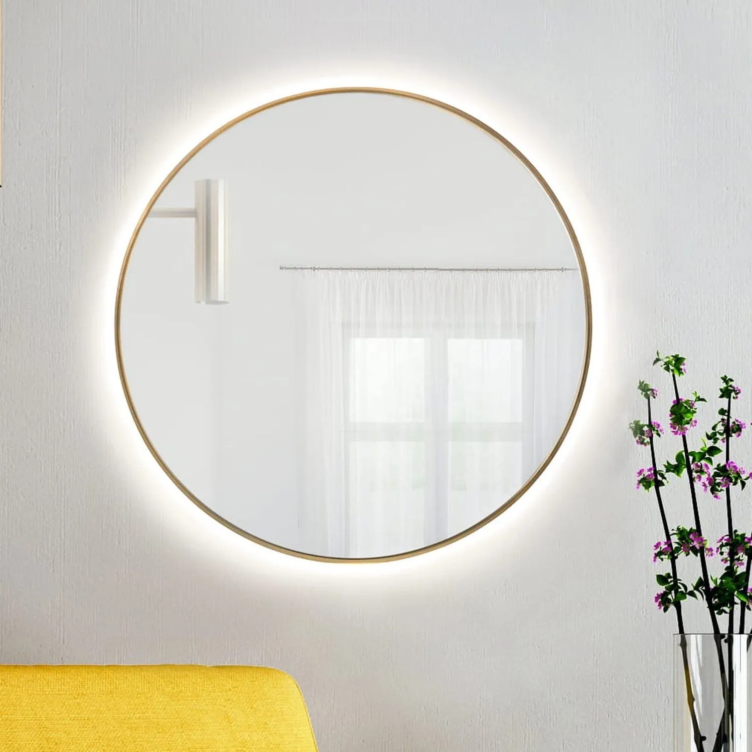 Lustro LED Bright Round Złote Neutralne 70x70 cm
