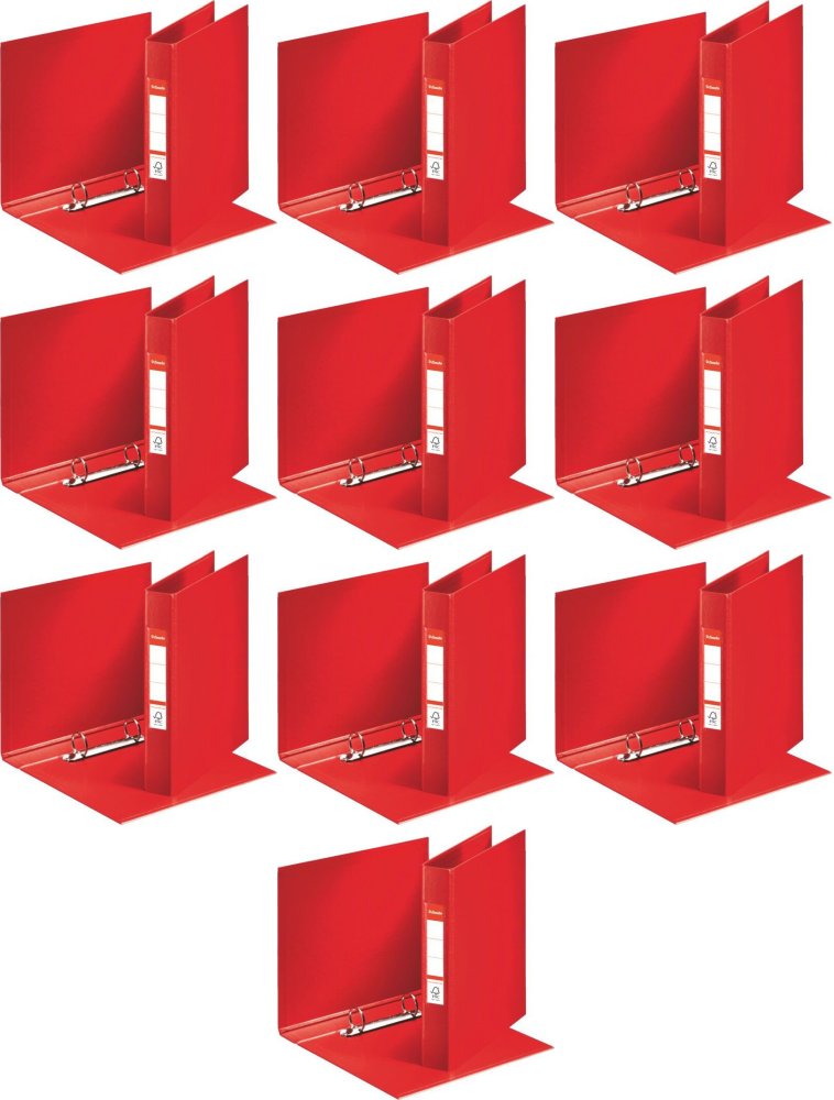 10x Segregator Esselte Vivida, A5, 42mm, do 190 kartek, 2 ringi, 30% PP z recyklingu, czerwony