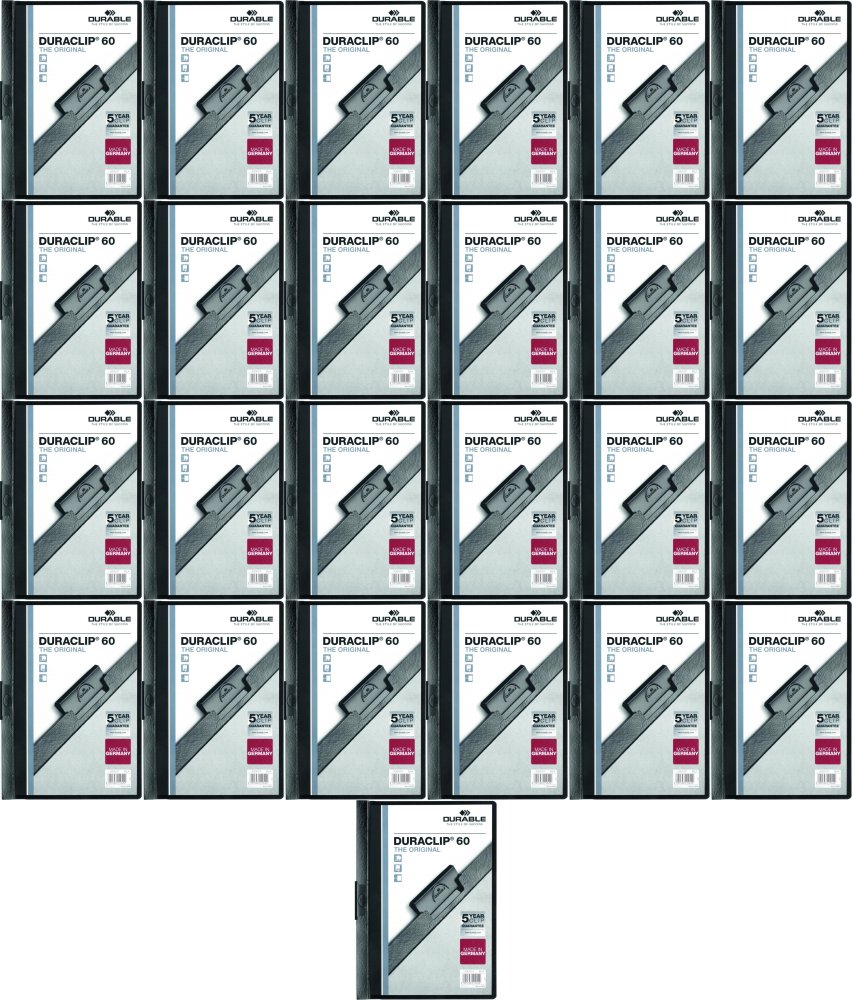 25x Skoroszyt plastikowy z klipsem Durable DuraClip, A4, do 60 kartek, czarny