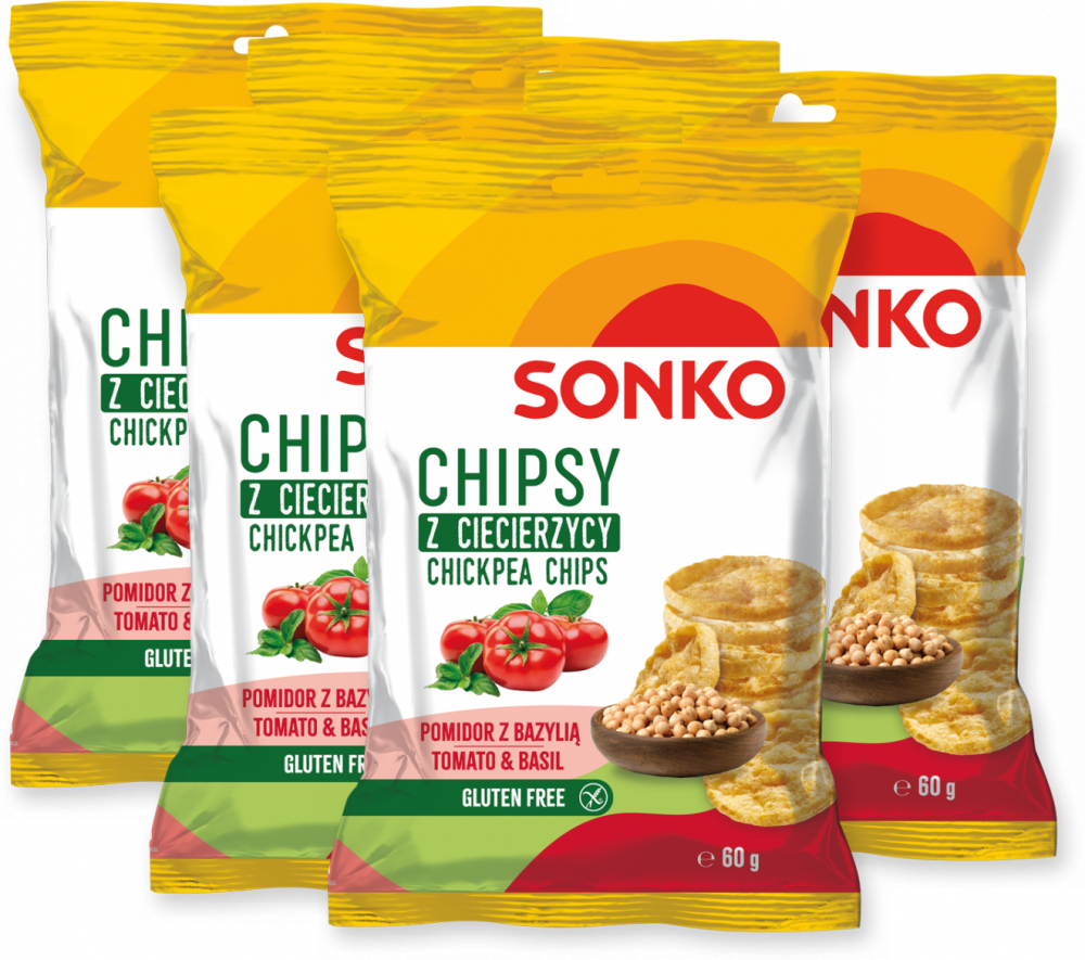 5x Chipsy z ciecierzycy Sonko, pomidor z bazylią, 60g
