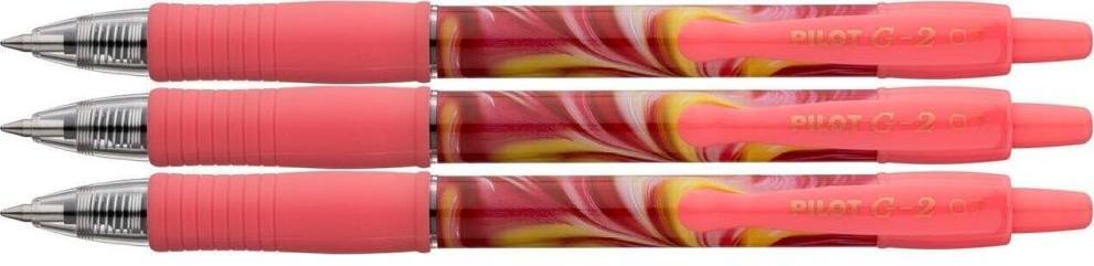 3x Długopis żelowy automatyczny Pilot G2 Flow, 0.7mm, różowa obudowa/niebieski wkład