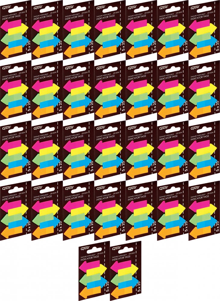 48x Zakładki samoprzylepne Grand GR-255W, strzałki, indeksujące, folia, 45x23mm, 5x25 sztuk, mix kolorów