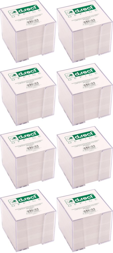 8x Pojemnik z białymi karteczkami D.Rect, 90x90x82mm, transparentny