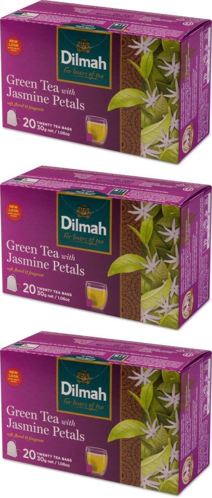3x Herbata zielona smakowa w torebkach Dilmah Jasmine Green Tea, jaśminowa, 20 sztuk x 1.5g
