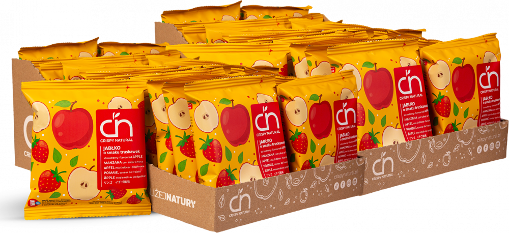 48x Suszone owoce Crispy Natural, Jabłko o smaku truskawek, chipsy, 18g