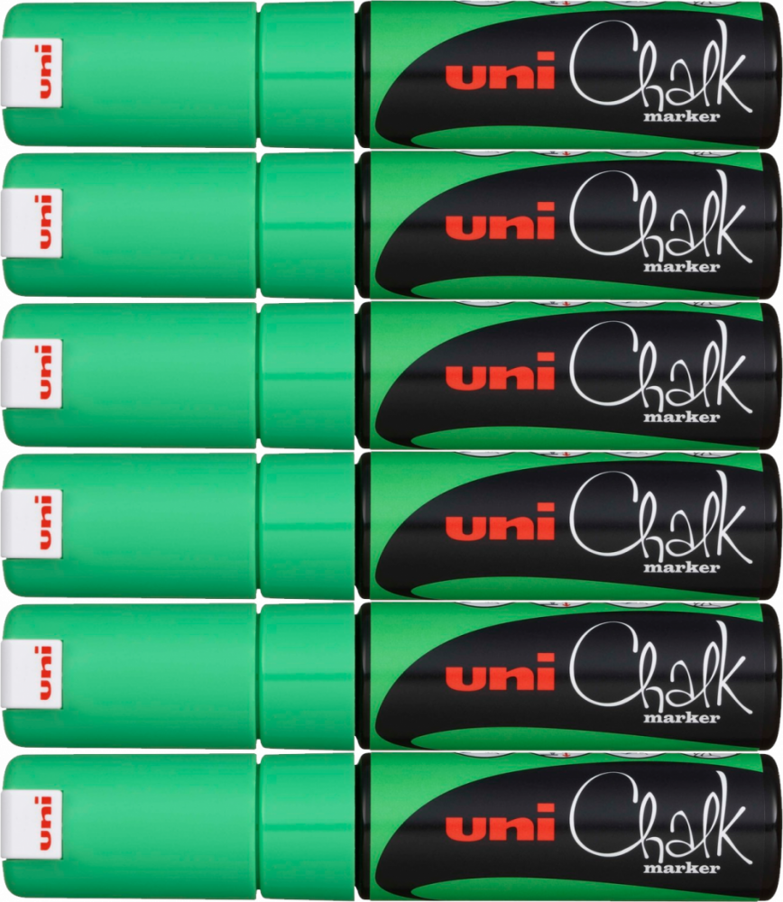 6x Marker kredowy Uni PWE-8K, ścięta, zielony