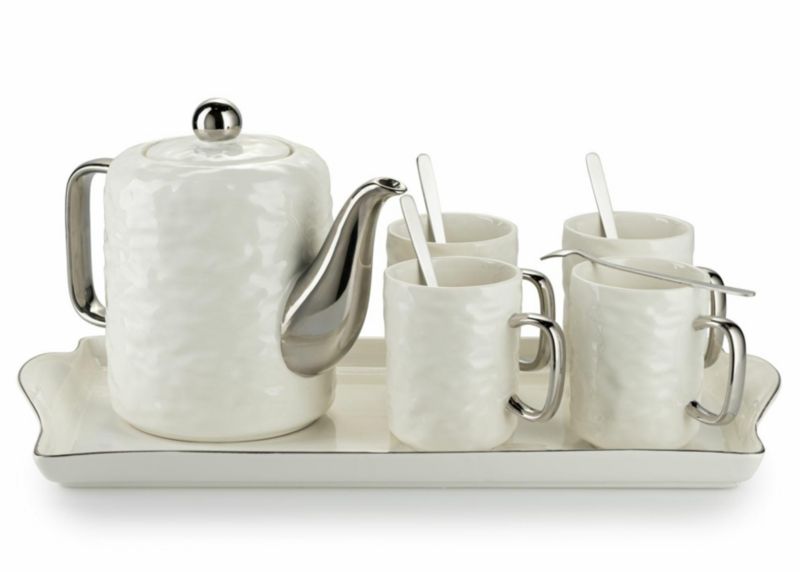 Serwis kawowy Selena Silver White ceramiczny 6 elementów kpl.